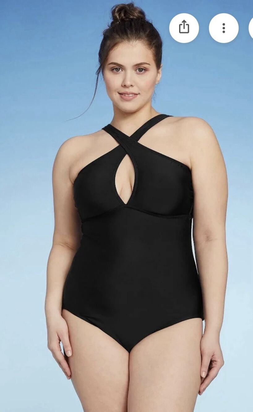 Kona Sol Black Keyhole Cross Neck One Piece Swimsuit Medium Coverage size XL NWT